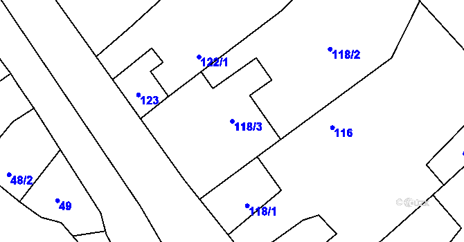 Parcela st. 118/3 v KÚ Troubelice, Katastrální mapa