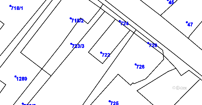 Parcela st. 722 v KÚ Troubelice, Katastrální mapa