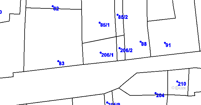 Parcela st. 206/1 v KÚ Troubky nad Bečvou, Katastrální mapa