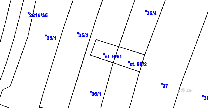 Parcela st. 99/1 v KÚ Troubky, Katastrální mapa