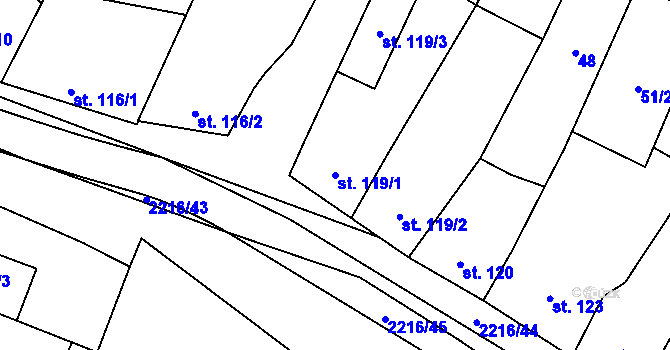 Parcela st. 119/1 v KÚ Troubky, Katastrální mapa