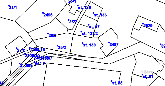 Parcela st. 138 v KÚ Troubky, Katastrální mapa
