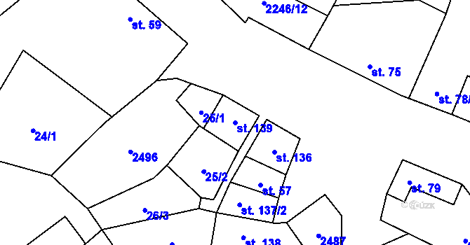 Parcela st. 139 v KÚ Troubky, Katastrální mapa