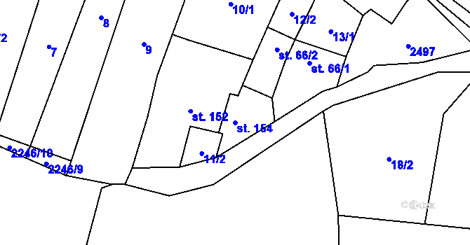 Parcela st. 154 v KÚ Troubky, Katastrální mapa
