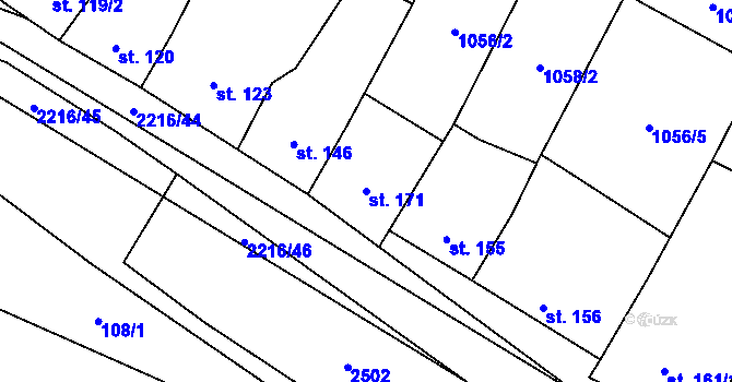 Parcela st. 171 v KÚ Troubky, Katastrální mapa