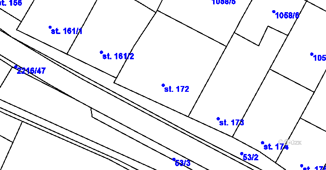 Parcela st. 172 v KÚ Troubky, Katastrální mapa