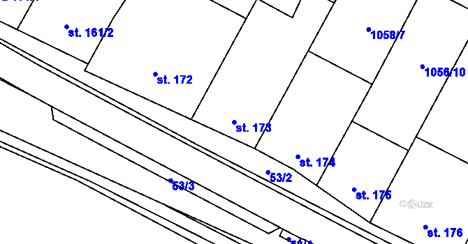 Parcela st. 173 v KÚ Troubky, Katastrální mapa