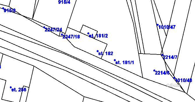 Parcela st. 182 v KÚ Troubky, Katastrální mapa