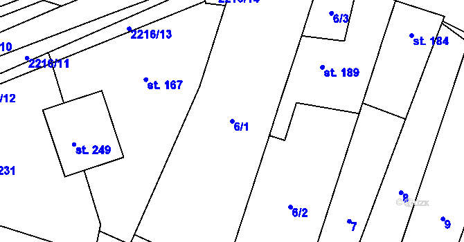 Parcela st. 6/1 v KÚ Troubky, Katastrální mapa