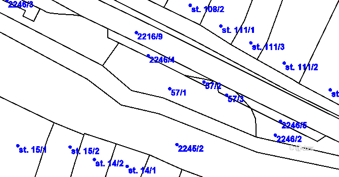 Parcela st. 57/1 v KÚ Troubky, Katastrální mapa