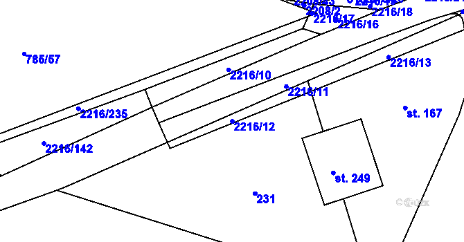 Parcela st. 2216/12 v KÚ Troubky, Katastrální mapa