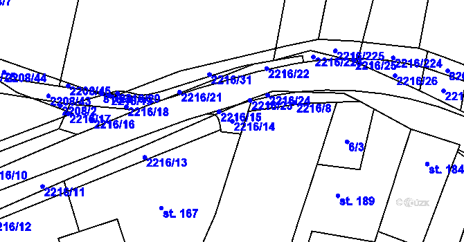 Parcela st. 2216/14 v KÚ Troubky, Katastrální mapa