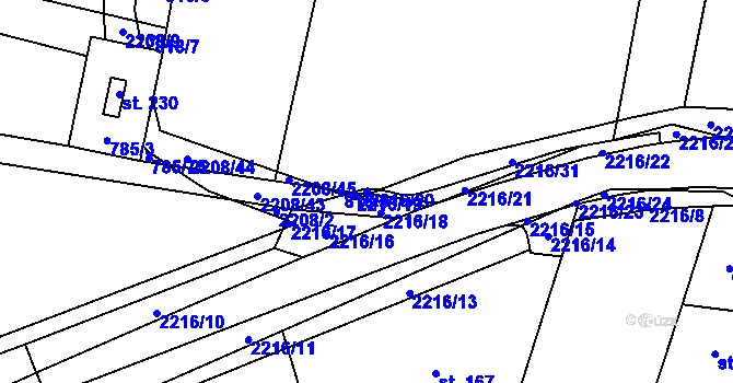 Parcela st. 2216/20 v KÚ Troubky, Katastrální mapa