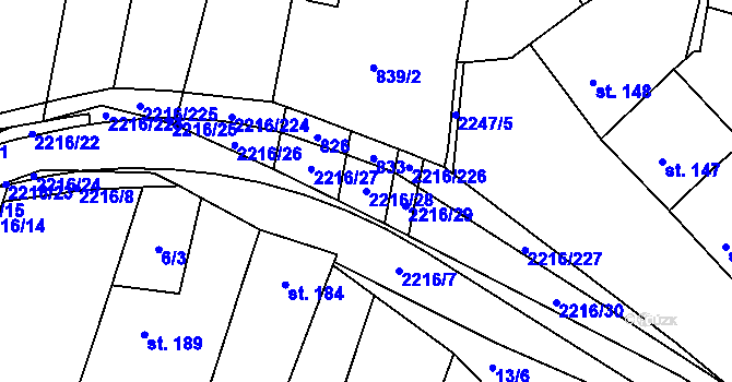 Parcela st. 2216/28 v KÚ Troubky, Katastrální mapa