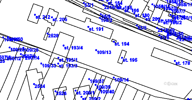 Parcela st. 109/13 v KÚ Troubky, Katastrální mapa