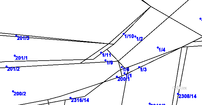 Parcela st. 1/11 v KÚ Troubky, Katastrální mapa