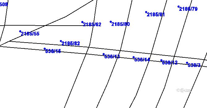 Parcela st. 538/13 v KÚ Troubky, Katastrální mapa