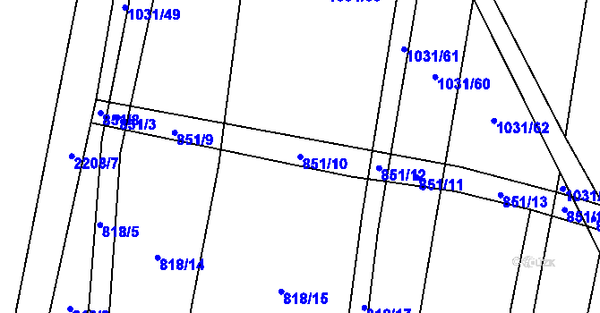 Parcela st. 851/10 v KÚ Troubky, Katastrální mapa