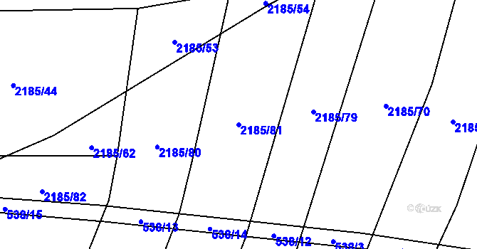 Parcela st. 2185/81 v KÚ Troubky, Katastrální mapa