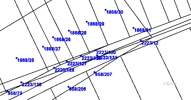 Parcela st. 2223/130 v KÚ Troubky, Katastrální mapa