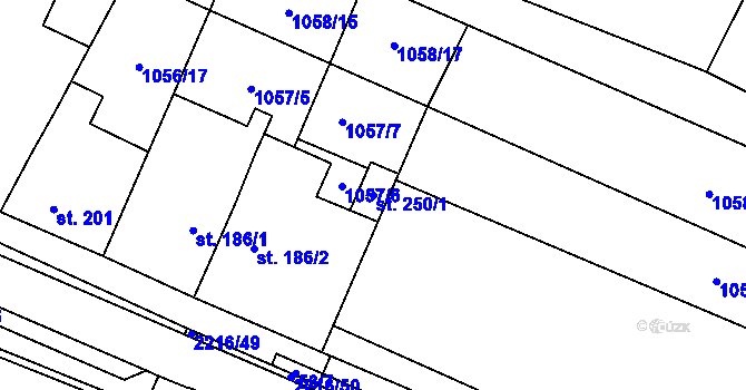 Parcela st. 250/1 v KÚ Troubky, Katastrální mapa