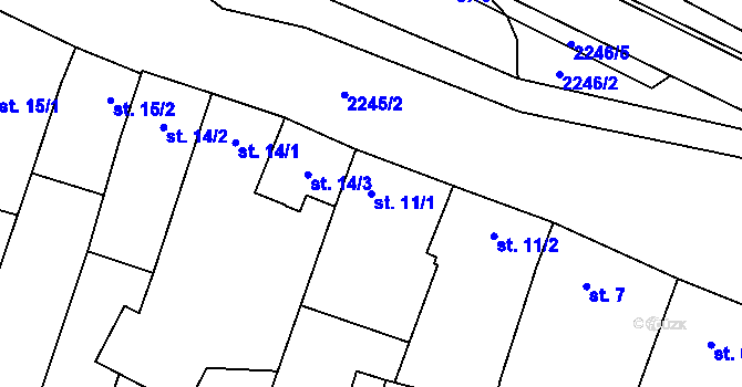 Parcela st. 11/1 v KÚ Troubky, Katastrální mapa