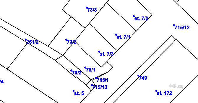 Parcela st. 7/3 v KÚ Zdislavice, Katastrální mapa