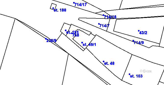 Parcela st. 49/1 v KÚ Zdislavice, Katastrální mapa