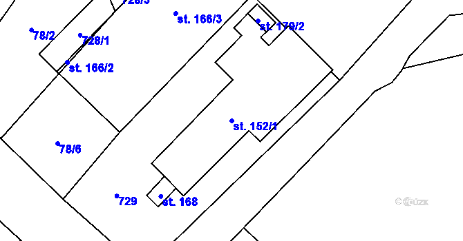 Parcela st. 152/1 v KÚ Zdislavice, Katastrální mapa
