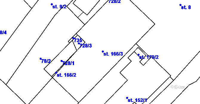 Parcela st. 166 v KÚ Zdislavice, Katastrální mapa