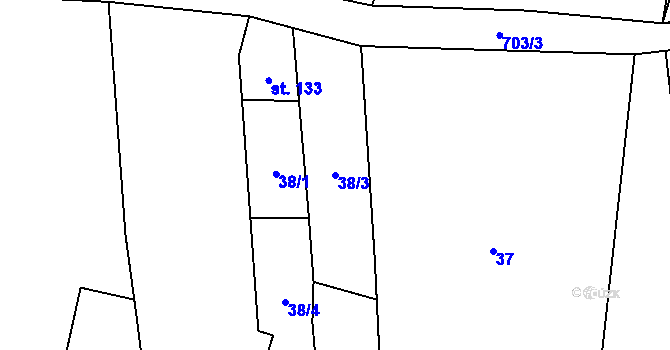 Parcela st. 38/3 v KÚ Zdislavice, Katastrální mapa
