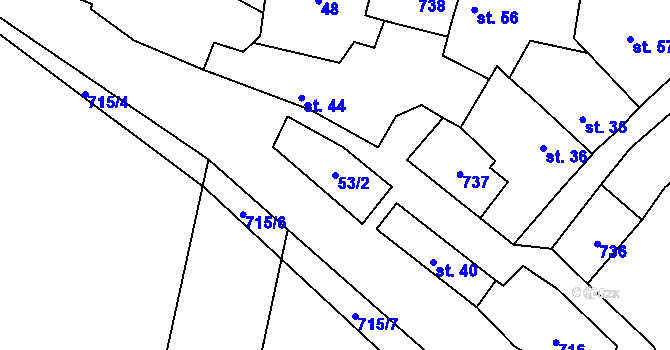 Parcela st. 53/2 v KÚ Zdislavice, Katastrální mapa
