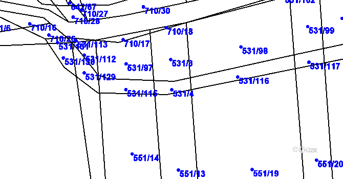 Parcela st. 531/4 v KÚ Zdislavice, Katastrální mapa