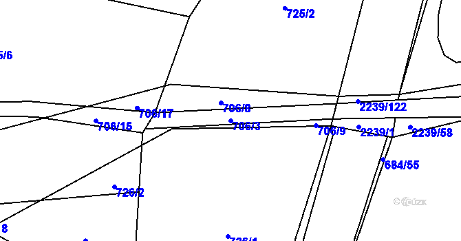 Parcela st. 706/3 v KÚ Zdislavice, Katastrální mapa