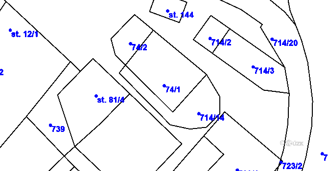 Parcela st. 74/1 v KÚ Zdislavice, Katastrální mapa