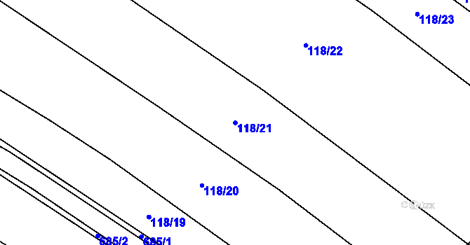 Parcela st. 118/21 v KÚ Zdislavice, Katastrální mapa
