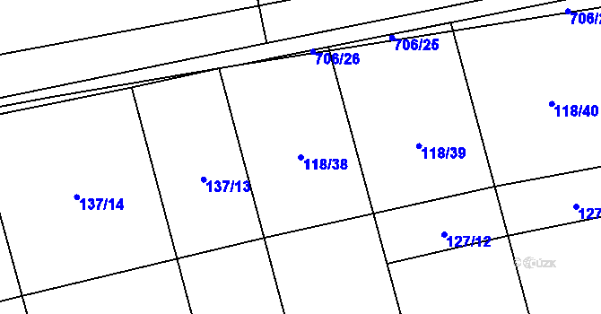 Parcela st. 118/38 v KÚ Zdislavice, Katastrální mapa