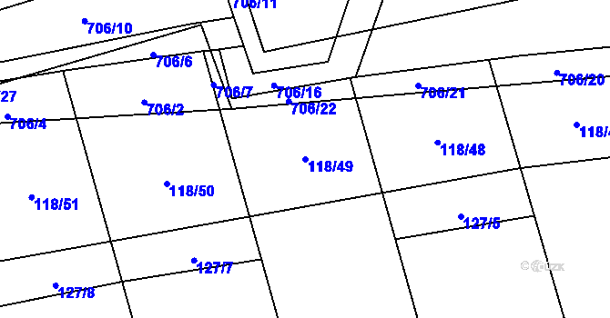 Parcela st. 118/49 v KÚ Zdislavice, Katastrální mapa