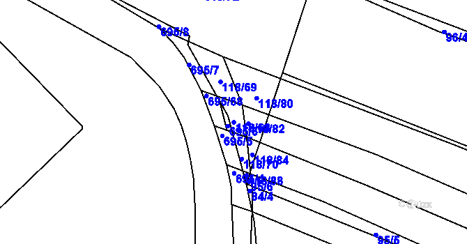 Parcela st. 118/68 v KÚ Zdislavice, Katastrální mapa