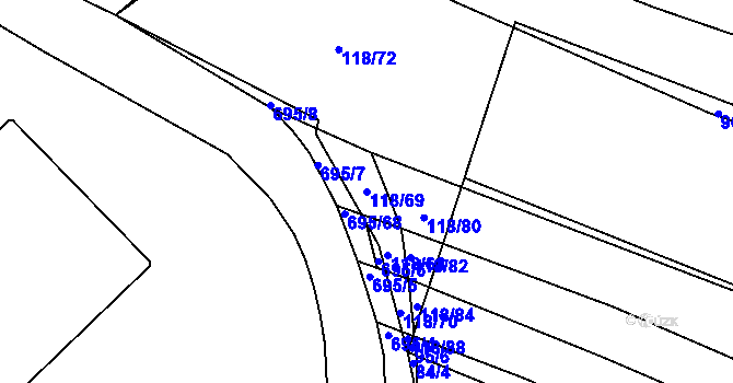 Parcela st. 118/69 v KÚ Zdislavice, Katastrální mapa