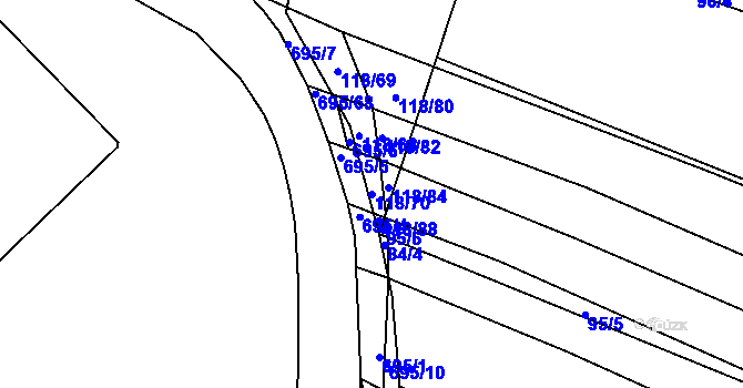 Parcela st. 118/70 v KÚ Zdislavice, Katastrální mapa