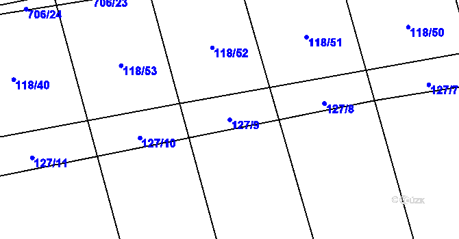 Parcela st. 127/9 v KÚ Zdislavice, Katastrální mapa