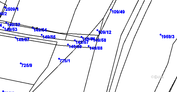 Parcela st. 149/88 v KÚ Zdislavice, Katastrální mapa