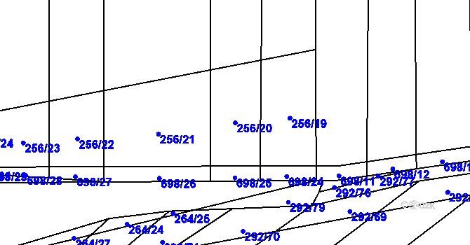 Parcela st. 256/20 v KÚ Zdislavice, Katastrální mapa