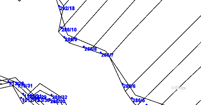 Parcela st. 286/7 v KÚ Zdislavice, Katastrální mapa