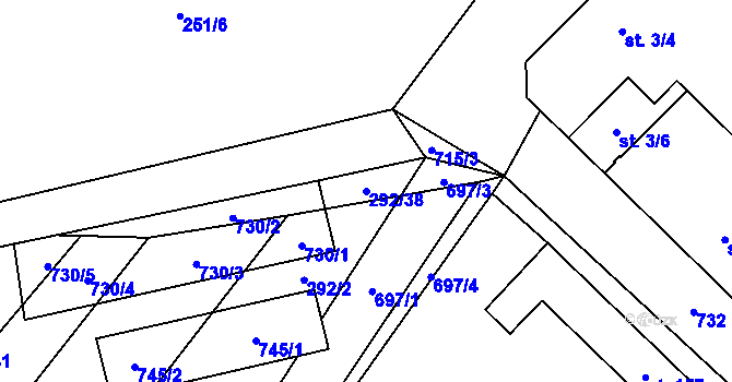 Parcela st. 292/38 v KÚ Zdislavice, Katastrální mapa