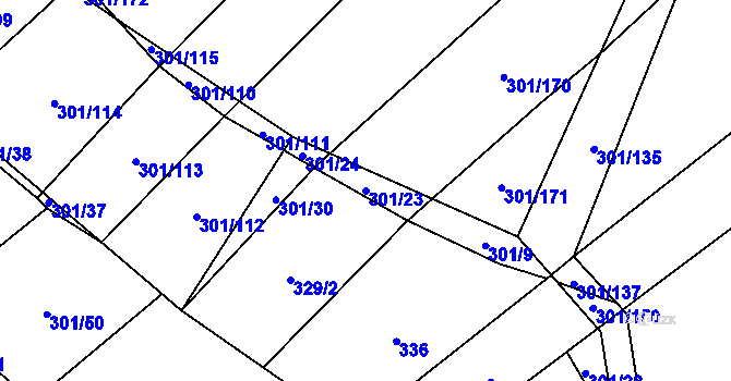 Parcela st. 301/23 v KÚ Zdislavice, Katastrální mapa