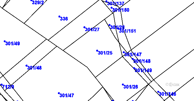 Parcela st. 301/25 v KÚ Zdislavice, Katastrální mapa