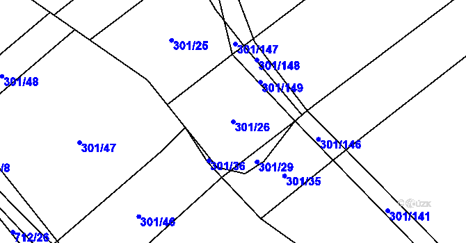 Parcela st. 301/26 v KÚ Zdislavice, Katastrální mapa