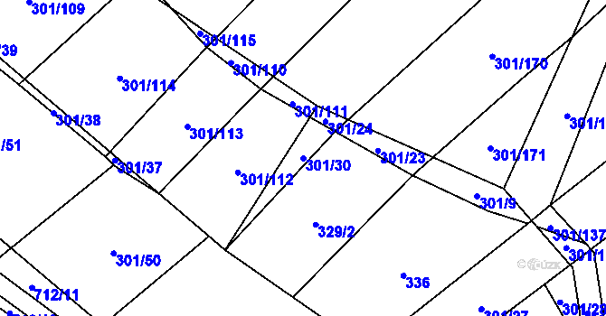 Parcela st. 301/30 v KÚ Zdislavice, Katastrální mapa